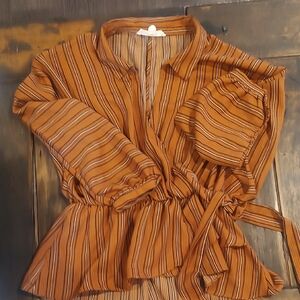 Vine & Love Brown Striped Blouse
